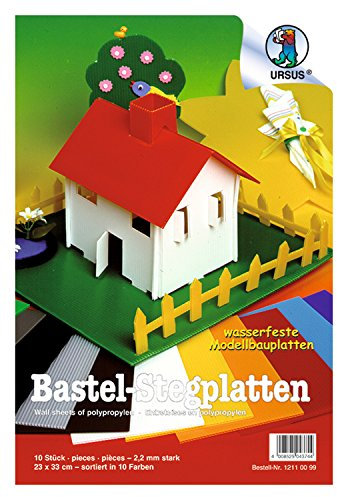 Ursus 12110099 - Stegplatten zum Basteln, ca. 23 x 33 cm, Stärke ca. 2,2 mm, 10 Platten in verschiedenen 10 Farben, aus Polypropylen, optimal für kreative Bastelarbeiten