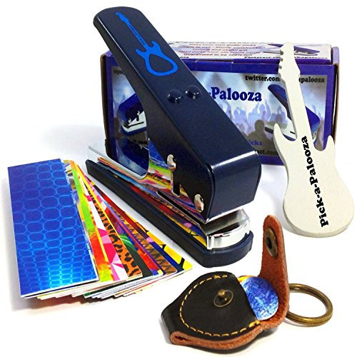 Pick-a-Palooza DIY Mega Gift Pack - Guitar Pick Maker Leather Holder 15 Picks Guitar File Blue