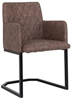 Woodkings® Schwingstuhl Clinton Freischwinger mit Armlehne Kunstleder braun, Metall schwarz Esszimmerstuhl mit Armlehne modern, Designstuhl, Metallstuhl, Küchenstuhl bequem (braun - 1er)