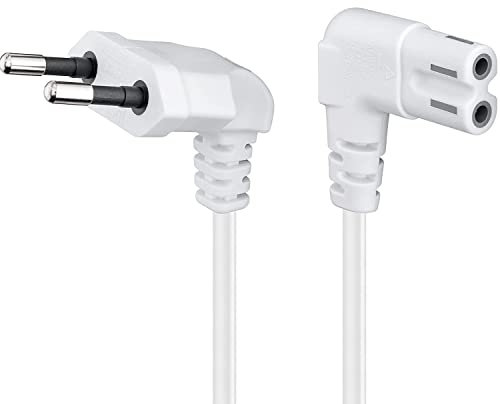 CABLEPELADO Cable de Alimentación IEC-320 Acodado - C7 | Sección 0.75 mm² | Compatible Con Samsung, Philips, LG Sony Sharp Panasonic LED TV, Sky High Tech, PS4 | Blanco | 2 Metros