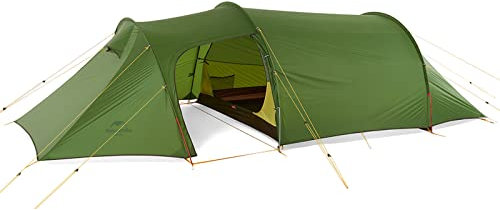 Naturehike Opalus Backpacking Spacious Lightweight 3 Perosn Family Tent 3 Man Tunnel Tent with Awning (20D Green-3P)