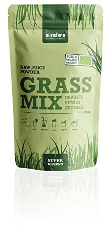 Purasana Bio Saftpulver Mix 200g Gerstengrassaft Weizengrassaft Luzernensaft Kamutsaft Hafergrassaft - Basenpulver komplett löslich