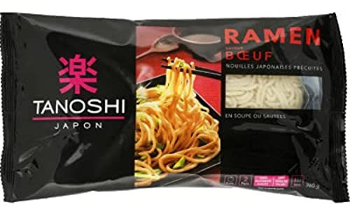 Tanoshi Ramen boeuf, nouilles Japonaises precuites, en soupe ou sautees - Le sachet de 360g