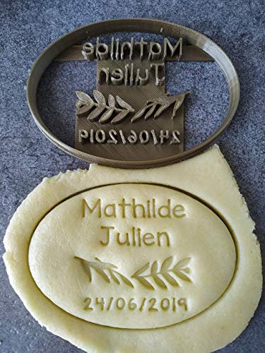 3DKOUPE - Emporte-pièce ovale - Motif branche d'olivier - Personnalisable avec texte (jusqu'à 3 lignes) - Couleur au choix - Conçu et fabriqué en France