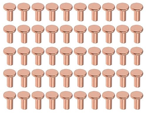 sourcing map 100Pcs Copper Solid Rivets, 5/64 x 5/32 Flat Head Rivet Metal Fasteners for Electrical Applications, Leather Working Supplies