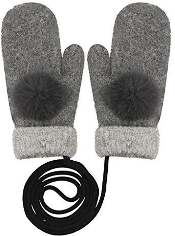 IPENNY Damen Fäustlinge mit Schnur Warm Lanyard-Handschuhe Winter Skihandschuhe Winddicht Fahrradhandschuhe rutschfest Fausthandschuhe Dicke Vollfinger Glove Outdoor