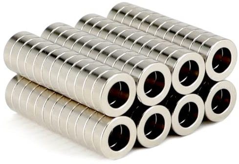MTS Magnete - Juego de 5 imanes de neodimio con forma de anilla (orificio de 4 mm, arandela de 10 mm x 2 mm, imanes fuertes, redondos, N45), color plata