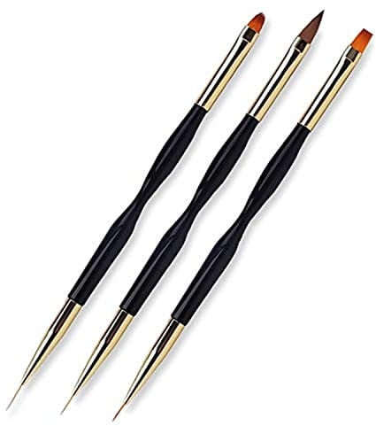 FULINJOY 3 Pcs Nail Drawing Pen, Dual End Nail Art Pen Brush Acrylic Round Flat Painting Drawing Liner Nail Tools