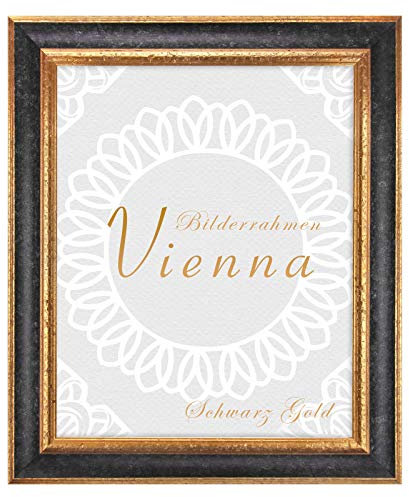 BIRAPA Vienna Bilderrahmen Gold 60x90 cm - Vintage Rahmen in Schwarz Gold, Holzrahmen Mit Zierleiste Innen und Außen, Fotorahmen