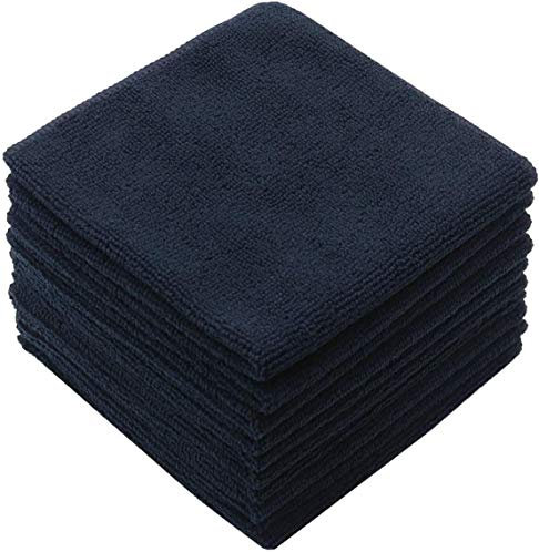 HIDMD Microfibre Cleaning Cloths Dish Cloths For Polishing Washing Waxing Dusting Cleaning Accessories Kitchen Dusters Car Bathroom Blue Pack of 10 30cm x 30cm Black