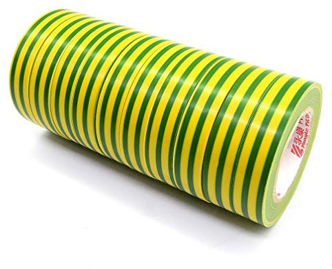 ALBOYI 10 Pack Insulation Tape Green&Yellow Bicolor 15mm x 15m Electrical Tape PVC Tape Adhesive Gaffer Tape