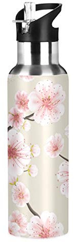 xigua Botella de agua deportiva aislada de 22 onzas con tapa de popote, botella térmica a prueba de fugas, hermosa flor Sakura
