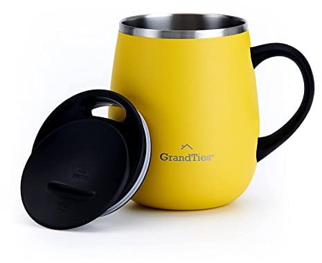 Grandties Thermo Kaffeebecher mit Griff - Schiebedeckel für Spritzschutz 460 ml , Zitrone
