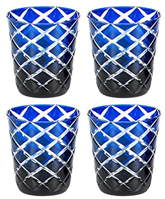 EDZARD Lot de 4 verres en cristal Dio, bleu, hauteur : 10 cm, capacité : 230 ml, poncés à la main, technologie de recouvrement – Photophore pour bougie chauffe-plat, verres à eau, verres à whisky