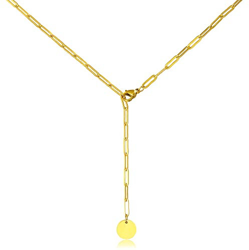 AFSTALR Halskette Y Kette Gold Damen Verstellbar Filigrane Kette Frauen Ankerkette mit Coin Anhänger