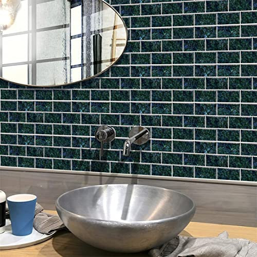 Fliesenaufkleber 15X30cm Dunkelgrün Modern 3D Selbstklebende Deko Wandaufkleber Fliesensticker für Küche und Badzimmer Vinyl Selbstklebend Wasserdicht(6 Stück)
