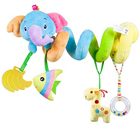caterbee Baby-Autositz-Spielzeug, Aktivitätsspirale, Plüsch-Kinderwagen-Hängespielzeug, Krippen-Zubehör mit Jungen oder Mädchen (Elefant)