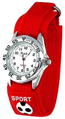Pacific Time Kinder Armbanduhr Jungen Mädchen Sport Fußball Klettarmband rot analog Quarz 87535