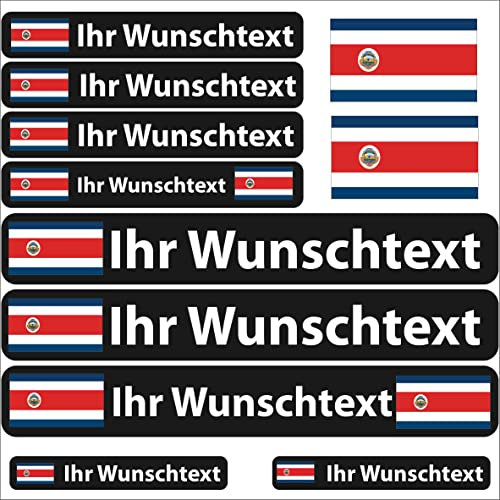INDIGOS UG Fahrrad Aufkleber Costa Rica - 13 Fahnenaufkleber glatt - Sticker selbst gestalten - Fahrrad - Auto - Motorrad - Namensaufkleber wasserfest personalisiert - Wunschtext