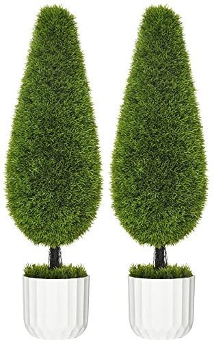 HOMCOM 2er-Set Künstliche Zypresse groß 90 cm, Kunstbaum mit UV-Schutz, Kunstpflanze, Plastik Künstliche Pflanzen im Topf, Fake Plant wie echt für Wohnzimmer Schlafzimmer Garten Terrasse Geschenk