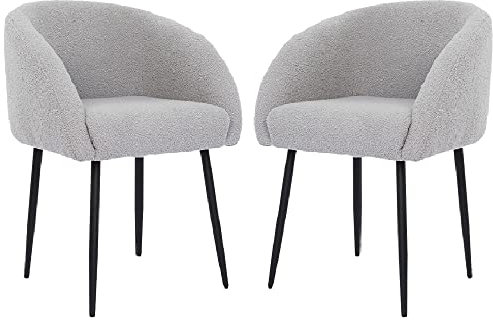 Mingone Sessel 2er Set Loungesessel für Wohnzimmer Lammwolle Polsterstuhl Stuhl mit Armlehnen Cocktailsessel Modern Schwarz Metallbeinen für Schlafzimmer Last bis 120 kg, Hellgrau