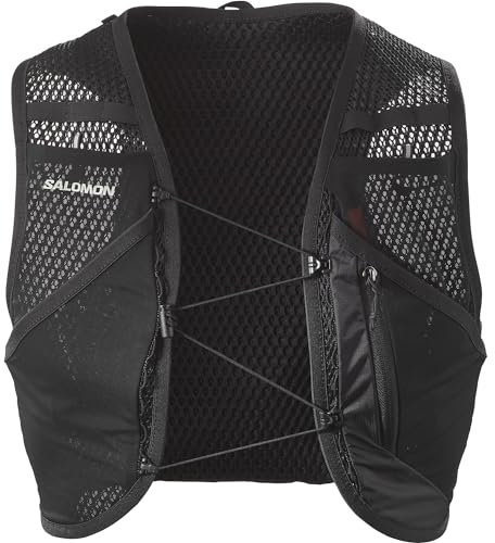 Salomon Active Skin 8 No Flasks Unisex-Hydrationsweste Trail running Wandern MTB, Kompatibel mit weichen Trinkflaschen (nicht enthalten), Einfache Flüssigkeitszufuhr, Präzise Passform, Schwarz, L