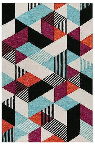 Wecon Home Moderner, farbenfroher Esprit Kurzflor Teppich im Retro Look für Wohnzimmer, Schlafzimmer und Kinderzimmer – Uptown (70 x 140 cm, bunt)