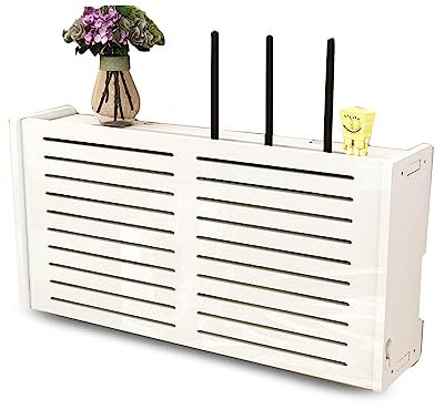 Etagere pour Decodeur TV sur Support TV Mural WiFi Box Rangement Meuble TV Flottant Blanc Planche Bois Etagere,F40x10x20cm