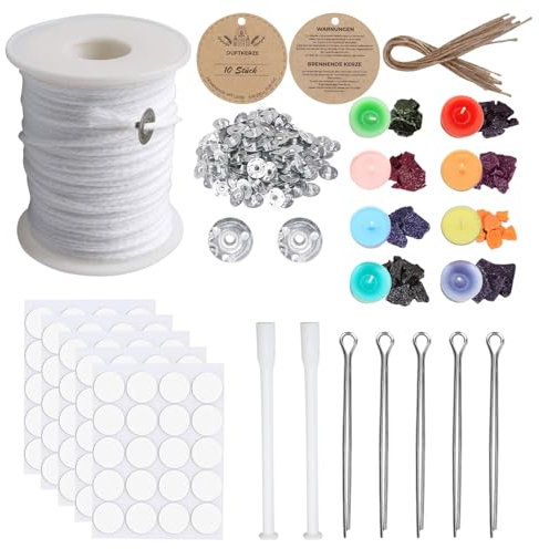 VOCIBO® Kerzen Selber Machen Set, 6100cm Kerzendocht aus Baumwolle, mit 8 Farben x 5 g Kerzenwachs Farben, Dochte für Kerzen, Kerzendochte für Kerzen mit Praktisches ZubehöR für Kerzen selber Machen