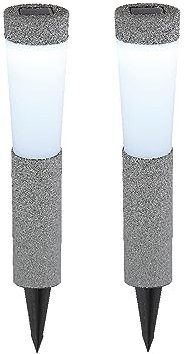 Solar Erdspießleuchten 2er Set, Kunststoff Steinoptik grau, Höhe 45,5cm