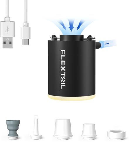 FLEXTAILGEAR Mini Pump 2024 PRO, Portable Electric Air Pump, 3-Level LED Light, 800mAH Rechargeable Battery,High Flow 180L/min, Fast In/Deflating, Air Mats, Swimming Rings, Vacuum Storage Bags(black)