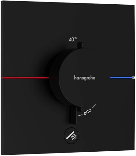 hansgrohe ShowerSelect Comfort E, termostato empotrado con una salida adicional, grifo con botón de seguridad (SafetyStop) a 40°C, termostato rectangular para ducha y bañera, 1 función, negro mate