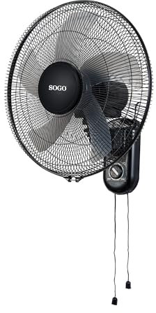 Sogo Ventilador de Pared 16″ con Función de Oscilación, 50W, 5 Aspas, 3 Velocidades - Silencioso, Alta Potencia y Eficiencia Energética (SS-21320)