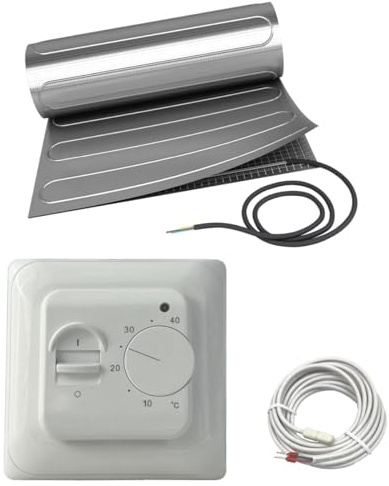 Elektrische Fußbodenheizung HoWaTech ALU für Laminat Parkett Vinyl Komplett Set TWIN Heizmatte 150 W/m² inkl. Thermostat, Heizfläche:2.50m²