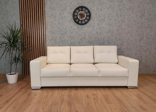 Quattro Meble Sofa aus weißem Leder Altweiß Gesteppt Echtleder 3 er Sofa Mallorca Pik Ledersofa Ledercouch Leder (Breite 220 cm)