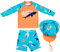AIWUHE Schwimmshirt Kinder Uv-Schutz Bade-Set zweiteilig Schwimmshirt Badehose Langarm Haifisch-Muster T-Shirt mit Badekappe Orangenhai 110