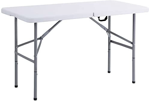 Crystals Portable Dining 4 Feet Garden Table, Foldable 4ft Trestle Catering Heavy Duty Folding Tables, Indoor & Outdoor Multi-Purpose Picnic BBQ Party Table, White