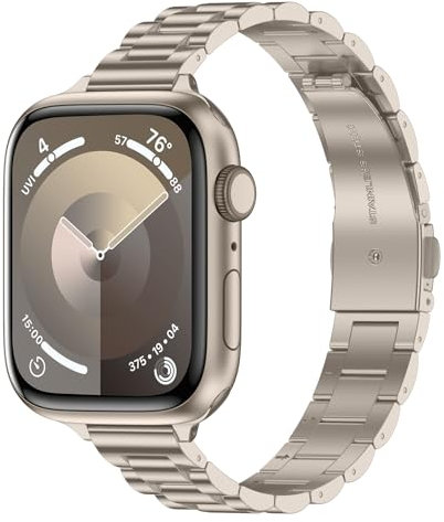Tasikar Dünnes Metall Armband Kompatibel mit Apple Watch Armband 42mm(Series 10) 41mm 40mm 38mm Damen Edelstahl Ersatzarmband Kompatibel mit iWatch Ultra SE Series 10 9 8 7 6 5 4 3, Sternenlicht