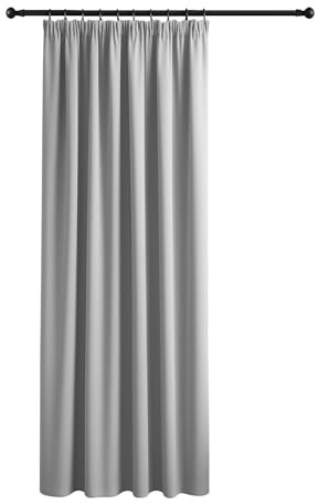 Yorkshire Bedding Pencil Pleat Curtains for Bedroom 66x84 Inch Light Grey Curtains Room Darkening Super Soft Light Blocking Blackout Curtains Single Panel with Tieback