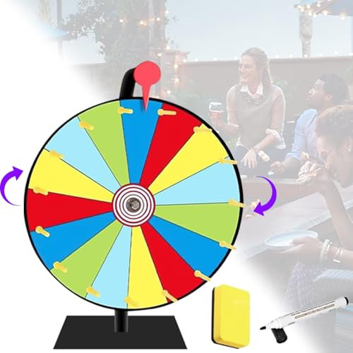 Cerkkapo Glücksrad Zum Drehen,30CM Glücksrad Zum Selbstgestalten 15 Slots, Drehrad mit Radiergummi,Markierstift und Robuster Basis für Glücksspinnspiel,Karneval,Hauspartys