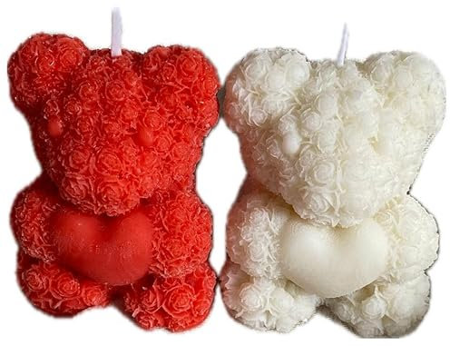 Teddybär Kerzen 2er Set (Rot, weiß)
