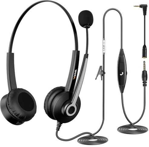 Wantek 3.5mm Wired Headset with Microphone - Noise Cancelling Headphones for PC, Laptop, Mobile Phone, Office & Call Centre | Comfort-Fit, In-Line Controls, Works with Zoom/Skype
