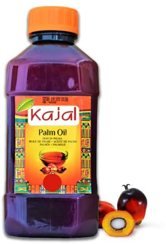 Kajal Olio di palma 500 ml – Olio di palma rosso di alta qualità dal Ghana, ricco di beta-carotene, ideale per cucinare e cuocere – Colore naturale, vegano e privo di additivi – Prodotto sostenibile