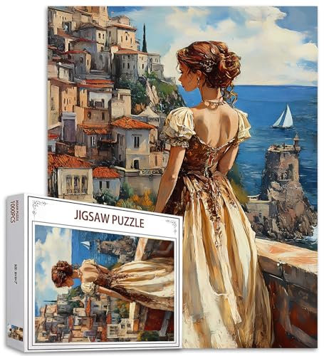 Tucocoo Elegante Frau Jigsaw Puzzle 1000 Stück Puzzles für Erwachsene, Antike europäische Städte Landschaft Kunst Puzzles für herausfordernde Familie Aktivität Spiele DIY Crafts Puzzle für Home Decor