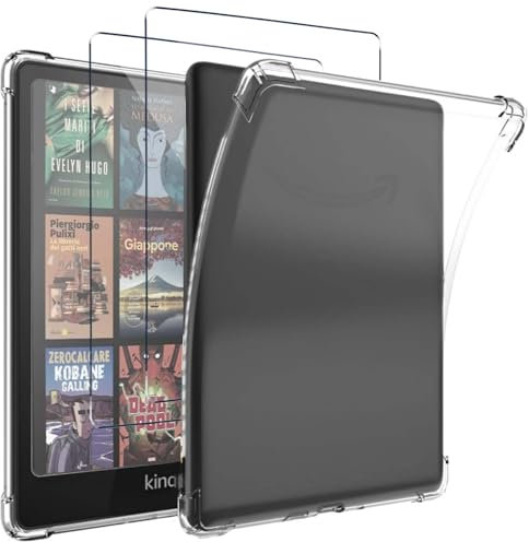 KUSINHOKA Coque pour Kindle Paperwhite 2024 7 Pouces/Kindle Colorsoft Signature Edition + [2 Pièces] Verre Trempé, [Antichoc] Souple Silicone Transparente Protection Étui Anti-Rayures Housse