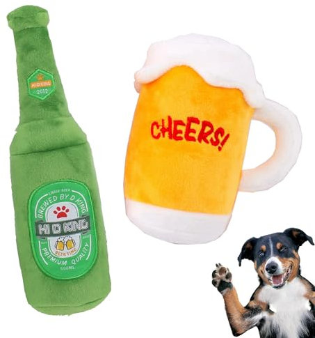 DragonX2 Dog Toy, Squeaky Toy, Beer Bottle & Mug Set, Medium Breed, Plush Toy