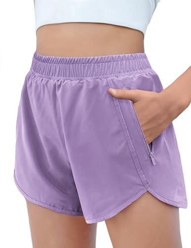 Arshiner Shorts Ragazze Pantaloncini Estivi Tinta Unita Pantaloni Allenamento Pantaloncini Attivi Bambini Vita Alta Shorts Ciclismo da Corsa Sportivi con Tasche con Cerniera 5-14 Anni