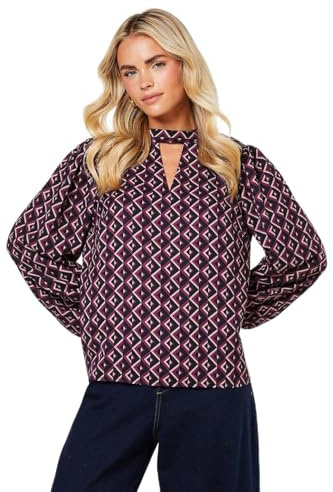 Dorothy Perkins Petite Pink Geo Keyhole Blouse, 8, Geo