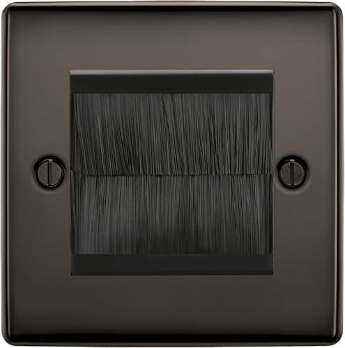 BG Black Nickel Single 2 Gang Brush Cable Entry Wall Plate Black