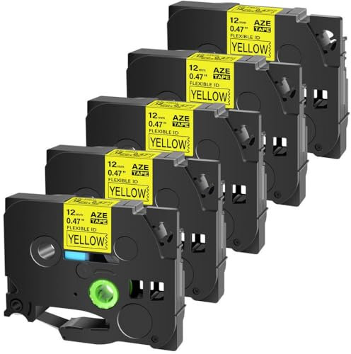 Flexible ID Laminates 12mm Compatible with Label Printers Using Label Tapes in Yellow and Black Design Compatible with Label Maker